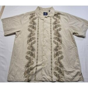 Caribbean Joe men's 100% silk tan short sleeve button down Hawaiian shirt sz. XL